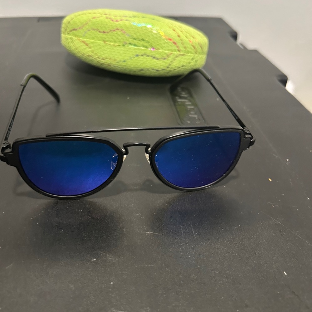 SOJOS Blue Mirrored Aviator Sunglasses with Black Frames unisex